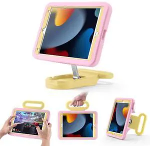 LeiJue Kids Case for iPad 9th/8th/7th Generation 10.2 inch,Adjustable Portrait/Landscape Stand/Drop Proof with Handle,Child Friendly Case for iPad 10.2 2021/2020/2019 (PinkYellow, ipad 10.2 inch)