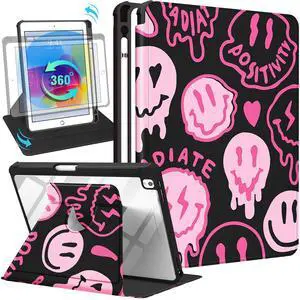 Uppuppy for iPad 9th/8th/7th Generation Case 10.2 Inch Folio Cover with Pencil Holder Cute Women Girls Kids Teens Girly Unique Fashion Aesthetic Rotating Stand for Apple iPad 7/8/9 (2021/2020/2019)