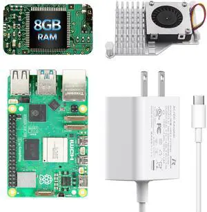 iRasptek Basic Starter Kit for Raspberry Pi 5 8GB RAM- Includes 8GB Board, 27W PD Power Supply and Active Cooler