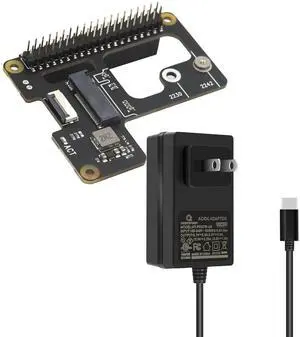 Geekworm X1000 PCIe M.2 Key-M NVMe SSD PIP PCIe Peripheral Board with PD 27W Power Supply for Raspberry Pi 5