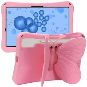Dteck Kids Case for Samsung Galaxy Tab S10+ Plus/S9 FE Plus/S9 Plus/S8 Plus/S7 FE/S7 Plus 5G 12.4 inch,Cute Butterfly Kids Case Lightweight Roating Stand Shockproof Rugged Heavy Duty Girl Cover,Pink