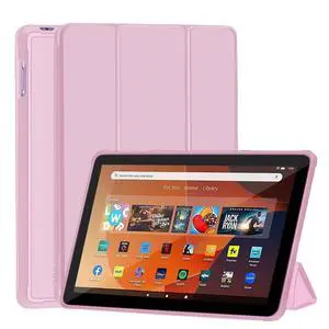 Slim Case for Amazon Kindle All-New Fire HD 10 & Fire HD 10 Kid & Fire 10 Kid Pro(13th Gen, 2023 Release 10.1"),Trifold Stand Cover Dual Angle,Soft TPU Back Hard Shell with Auto Wake/Sleep,Pink