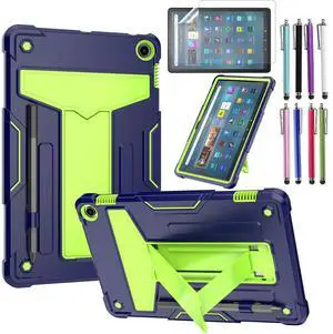 elitegadget Case for Amazon Fire Max 11 (13th Generation, 2023 Released) - Heavy Duty Hybrid Protective Case Cover with Kickstand + 1 Screen Protector and 1 Random Stylus (Navy Blue/Green)