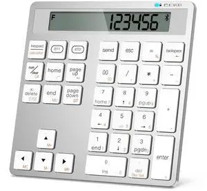 Rechargeable Wireless Number Pad for Laptop, 34 Keys Numeric Keypad with Dual Bluetooth & Display, 2-in-1 Numpad and Calculator, Slim Portable Number Pad Keyboard for Windows, Mac, PC, Tablet