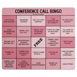 Monilee and Bella Fun and Functional Conference Call Bingo Mouse Pad - Perfect Office Gift for Co-Workers - Spice Up Virtual Meetings with Humor and Efficiency (Pink)