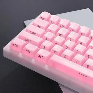Womier Keycaps Jelly Pink - Ceramic Keycaps Style, Clear Keyboard Key Cap, Transparent Side Printed Custom 60 65 75 100 Percent for Cherry MX, Outemu, Gateron Mechanical Keyboards(MDA Profile)