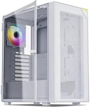 Vetroo AL800 Mid Tower ATX PC Computer Case - Door Opening Design Tempered Glass, Adjustable LED Strip, Pre-Installed ARGB & PWM FDB Fan in Rear, Support for 50 Series GPUs - White