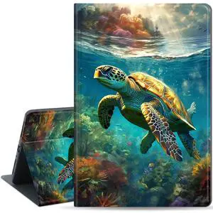 Slim Case for Amazon Fire HD 10 & 10 Plus Tablet (13th/11th Gen, 2023/2021 Release), PU Leather Folio Cover with Stand & Auto Wake/Sleep for Fire HD 10, Sea Turtle