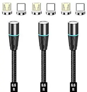 N. NETDOT Gen12 Micro-USB and USB-C [6.6ft,3 Pack Black] Magnetic Fast Charging Data Transfer Cable Compatible with Android Device