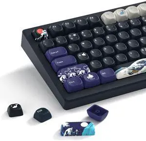 Womier PBT Black Keyboard Keycaps, Japanese MOA Keycaps for Mechanical Keyboard, Cute Custom Dye-Sublimation Key Cap for 60 65 75 100 Percent, Kanagawa