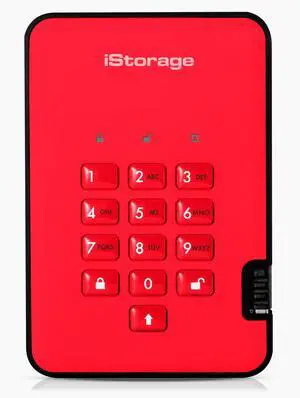 iStorage diskAshur2 HDD 1TB Red | Secure portable hard drive | Password protected | Dust & water resistant | Hardware Encryption