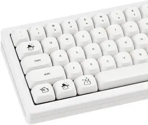 Minimalist Ghost PBT Keycaps Set, 124-Key White Mechanical Keyboard Caps with Cute Line Art Halloween Theme, MOA Profile, Five Side Dye-Sublimated for Cherry MX Switches Mechanical Keyboard