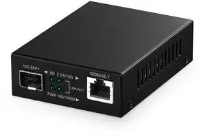 10G Fiber Media Coverter, 2 Port 10 Gigabit Binardat Ethernet Switch, 1 x 10G RJ45 Port, 1 x 10G SFP Port, Mini Metal Case Fanless, Unmanaged Plug and Play