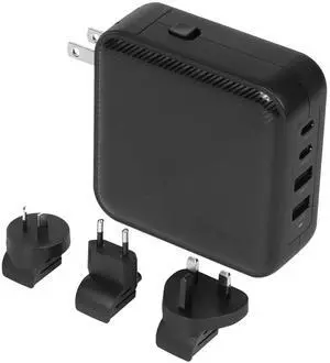 Targus Power Elite 100W GaN Wall Charger, USB-A/USB C Charger Block with Foldable Prongs USB Wall Charger Fast Charger up to 100W Travel Charger for Multiple Devices w/Plug Adapters, Black(APA109GL)