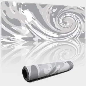 Fluid Pattern XXL Mouse Pad,Thicken Waterproof Grey White Swirl Large Gaming Mousepad with Stitched Edge, Aqua Swirl Mousepad,Non-Slip Base Ink Liquid Mouse Keyboard Mat 31.5X15.7X0.16in