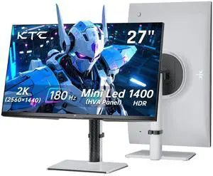 KTC 27 Inch Mini LED Gaming Monitor - 1440P Monitor 2K, HDR1400, 180Hz, Adaptive Sync, 148% sRGB, HDMI 2.0 x 2, DisplayPort 1.4 x 1, Monitors Gamer with Height Angles Adjustable