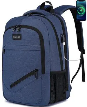Asenlin Travel Laptop Backpack for Women & Men,Water Resistant Business Slim Sturdy Laptops Backpack with USB Charging Port,Fits 15.6 Inch Notebook College School Computer Bag-Blue
