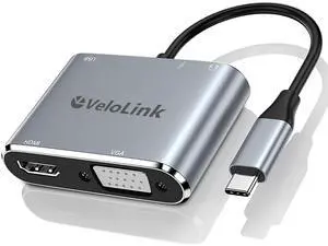 Velolink USB-C Hub: MultiPort Adapter - HDMI & VGA, USB3.0, 3.5mm Audio, PD Charger 100W, 5-in-1 Docking Station