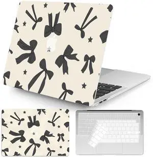 Seorsok Compatible with MacBook Air 13 Inch Case 2022 2021 2020-2018 Release A1932 A2179 M1 A2337 Touch ID,Cute Black Ribbon Bow and Little Star Plastic Hard Case&Transparent Keyboard Cover,Khaki