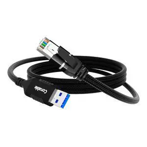 USB to Ethernet Cable 10 FT, USB 3.0 Type A to RJ45 Cable, USB to Network Internet LAN Adapter, Gigabit, Directly Connected, Aluminum, Braided, Compatible with Laptop, PC, Switch and More