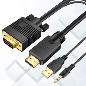 Kirzi VGA (Sources) to HDMI(Display) Cable 30ft with Audio, VGA to HDMI Adapter Converter Cord Cable Compatible Well Witch Computer/Projector/Laptop to Monitor/TV/Desktop
