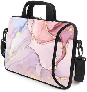 XMBFZ 15.6" laptop sleeve laptop bag chromebook case adjustable shoulder strap with handle accessory pocket (Pink marble)