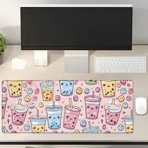 Turamurra Cute Boba Tea Gaming Mouse Pad Gifts 31.5" x 11.8", Non-Slip Rubber Base MousePads for Computers Laptop School Office Home Accessories Decor, Mouse Pad, Keyboard Desk Mat