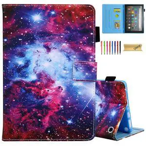 Dteck for Fire HD 8/Fire HD 8 Plus (10th Generation) Cute Folio Case 2020 Release (8") with Stand/Adjustable Viewing Angles/Card Slots/Stylus/Pen Holder, PU Leather Protective Cover, Mystery Galaxy