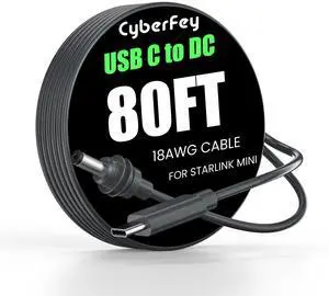 CyberFey Starlink Mini Cable 80FT - 18AWG Waterproof Starlink Mini USB C Cable, Works with 100W+ PD Source