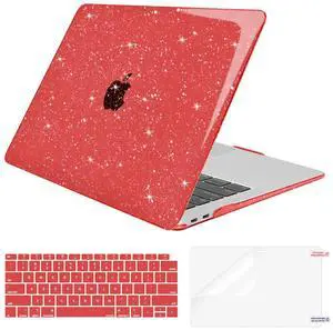 MOSISO Compatible with MacBook Air 13 inch Case 2022 2021 2020 2019 2018 A2337 M1 A2179 A1932, Glitter Sparkly Plastic Hard Case&Keyboard Cover&Screen Protector for MacBook Air 13.3 inch, Red