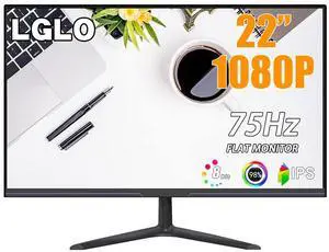 LGLO 22 Inch FHD Computer Monitor 1080P 75Hz Home Office Monitor with Built-in Speaker, IPS Display with 178° Wide View Angle, 98% sRGB, Support VGA and HDMI, VESA Mountable Machine Black