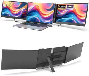 14" Triple Laptop Screen Extender, 1080P FHD IPS Ultra-Slim Portable Dual Monitor for Laptop, USB C HDMI Plug-Play Monitor Extender for Triple Display for MacOS/Windows, Fits 13-17.3" Laptops