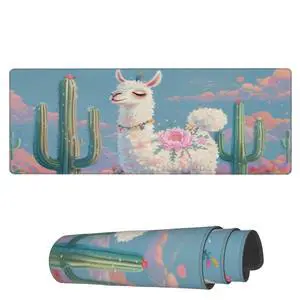 Famame Laptop Mouse Pad Alpaca Rose Field Cactus Desk Mat with Stitched Edges 31.5X 11.8 inch Non-Slip Large Keyboard Rubber Writing Table Mat for Office Home