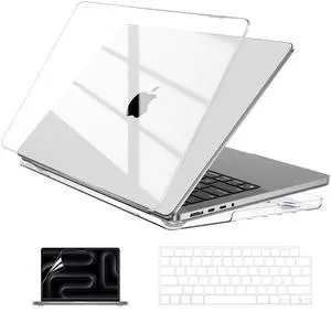 EooCoo Case Compatible with MacBook Pro 14 inch 2025 2024-2021 M4 M3 M2 M1 Pro Max Chip, Hard Shell Cases with Keyboard Cover, Screen Protector - Crystal Clear