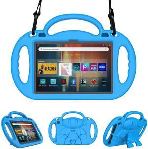Sanyetral Lightweight Shockproof Kids Tablet Case with Handle, Bracket and Shoulder Strap, Incompatible with Nokia TCL -Blue