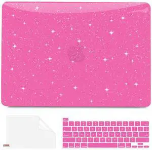 Anban Compatible with MacBook Pro 13 inch Case M2 M1 2025-2016 A2338 A2251 A2289 A2159 A1989 A1706 A1708, Plastic Hard Shell+Keyboard Cover+Screen Skin for MacBook Pro 13.3 inch Case, Shiny Hot Pink