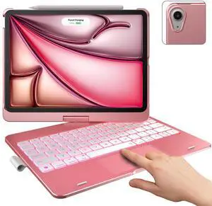 typecase Touch Keyboard Case with Trackpad for iPad Air 11-inch (M3 2025 / M2 2024): 360°Rotatable - 11 Colors Backlight - Wireless Keyboard with Pencil Holder for iPad Air 5th & 4th Gen,Rose Gold