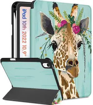 Wazzasoft for iPad A16 Case 2025 - for iPad 10th Generation Case Cute Women Girls Teens Giraffe Design Unique Cool with Pencil Holder Auto Sleep/Wake Tablet Cover for Apple 11/10 10.9 Inch