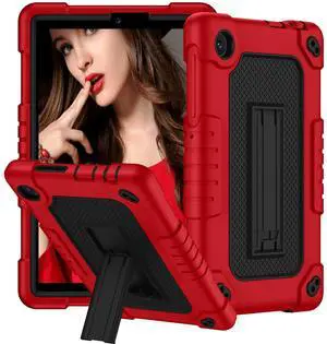 Hoibon for TCL Tab 8 LE Case Kids Friendly 8.0 Inch (9137W) Soft Silicone+Hard Back Case for TCL Tab 8 WiFi (9132X)/TCL Tab 8V/TCL Tab 8 Plus/TCL Tab 8 le Tablet Case with Shoulder Strap (RedBlack)