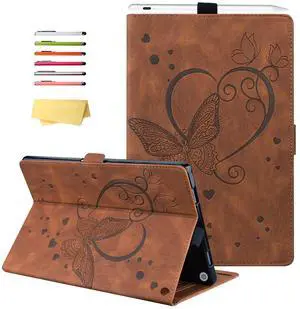 UUcovers Case for All-New Kindle Fire 7 Tablet (Only Compatible with 12th Generation, 2022 Release) with Stand Pencil Card Holder Strap [Auto Wake/Sleep] PU Leather Shockproof Cover, Brown Butterfly