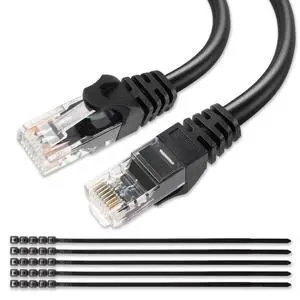 Tainston Cat6 Outdoor Ethernet Cable 50FT,PVC&LLDPE UV Double Jackets,Direct Burial,Support Cat6/Cat5e/Cat5 with 25 Ties-Black.