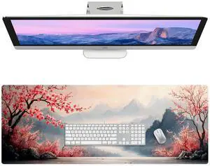 Desk Mat Non-Slip Desk Pad PU Leather Mouse Pad for Desk,Waterproof Large Gaming Mouse Pads Aesthetic Office Desk Accessories (Plum Blossom-1, 31.5" x 11.8")