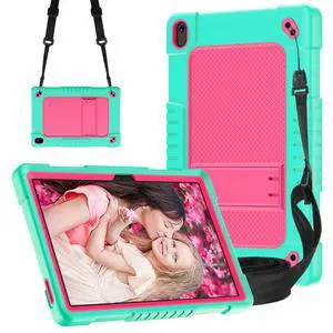 Kebiory for Walmart Onn 10.1 2024 Gen 4 Tablet Case Shockproof Hybrid for Kid Kids Friendly Shell Cover Built in Shoulder Strap Stand Fit for Walmart Onn 10.1 2024 100135925 (GreenPink)