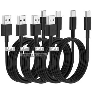 Car Carplay Cable for iPhone 17 16 15 Charger Cord,3/3/6/6FT USB A to USB C Cable for iPhone 17 Pro Max/16 Pro/15 Plus Charger,USB C Car Charger for Apple 17 Air/16 Pro Max/16e/15-Black