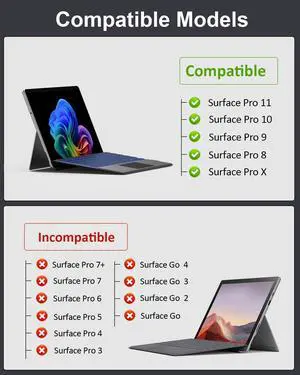 MoKo Type Cover for Microsoft Surface Pro 11/10/9/8/X Keyboard, Wireless Bluetooth Surface Pro Keyboard with 7 Colors Backlit, Touchpad, Sleep/Wake Function, Pencil Holder, Rechargeable Battery, Black