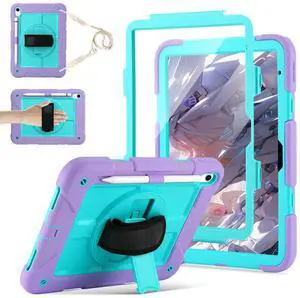 DUEEFA for iPad (A16) 11th Generation case11''(2025)/10th Generation case 10.9'' (2022),360°Rotatable Stand with [Screen Protector&Pencil Holder&Shoulder Strap] Shockproof Case (Light Purple+Green)