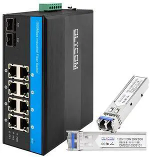 OLYCOM 8Port POE Outdoor Switch Gigabit Ethernet Din Rail Mounted IP40 with 2pcs Industrial SFP Transceivers Dual Fiber SM 20KM LC