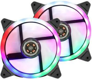 CERRXIAN 2 Pack LED Silent Case Fan,120mm Computer Fans 1200RPM Efficient Hydraulic Bearing 3pin Silent Computer Fan for Desktop PC Cases Radiators (Multicolor)