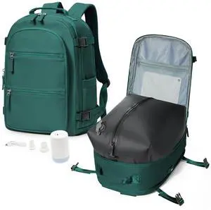 VGCUB Small Vacuum Backpack Wravel with Electric Pump vacpack System Storage Compression Laptop Work Business Waterproof College Bags Casual Daypack Carry on Backpacks for Women Men Dark Green Upgrade