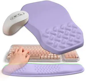 Gleamtide 2-in-1 Ergonomic Set, Wave Keyboard Wrist Rest and Massage Slope Mouse Pad Wrist Support, Rebound Memory Foam for Relieve Carpal Tunnel Syndrome and Wrist Pain (Lavender Purple)
